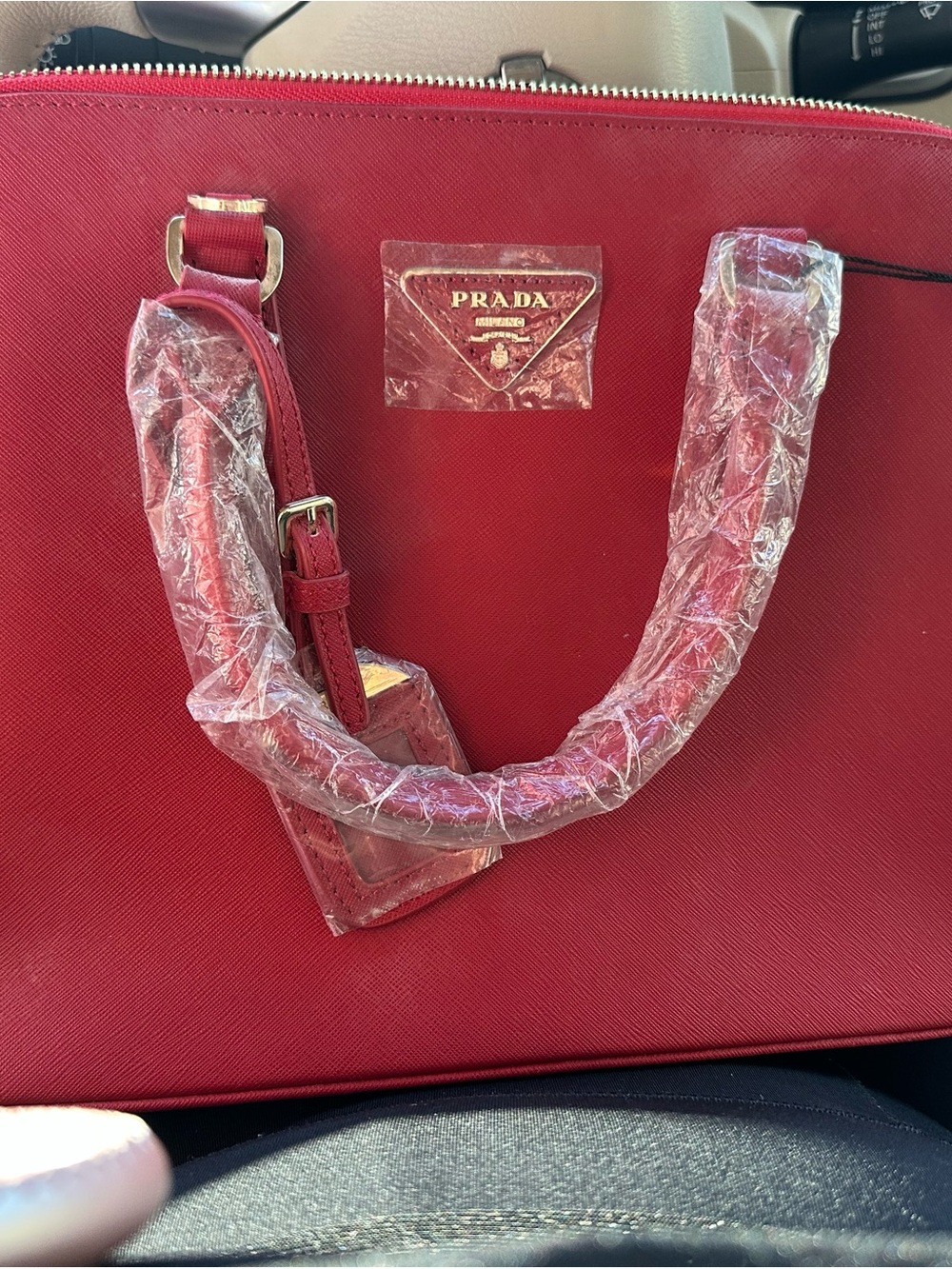 Prada Red Saffiano Leather Satchel with Gold Hardware
